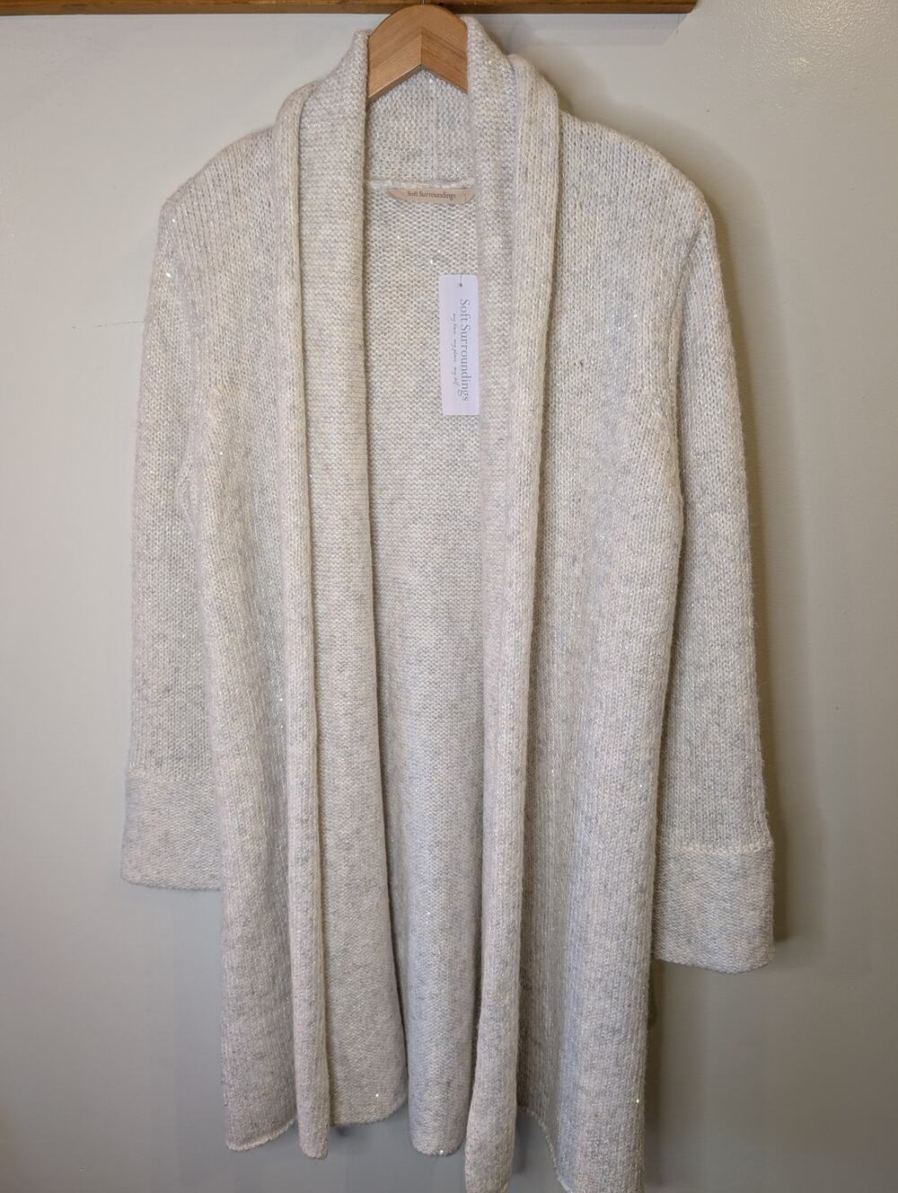 NWT Soft Surroundings Ivory Sequin Open Cardigan Duster Knit Women's S